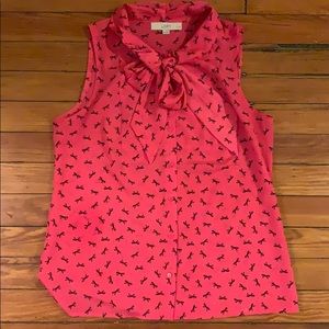 Ann Taylor LOFT front tie pink blouse